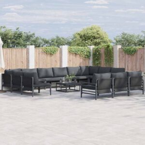 Set Divano da Giardino con cuscino 13 pcs Nero Acciaio