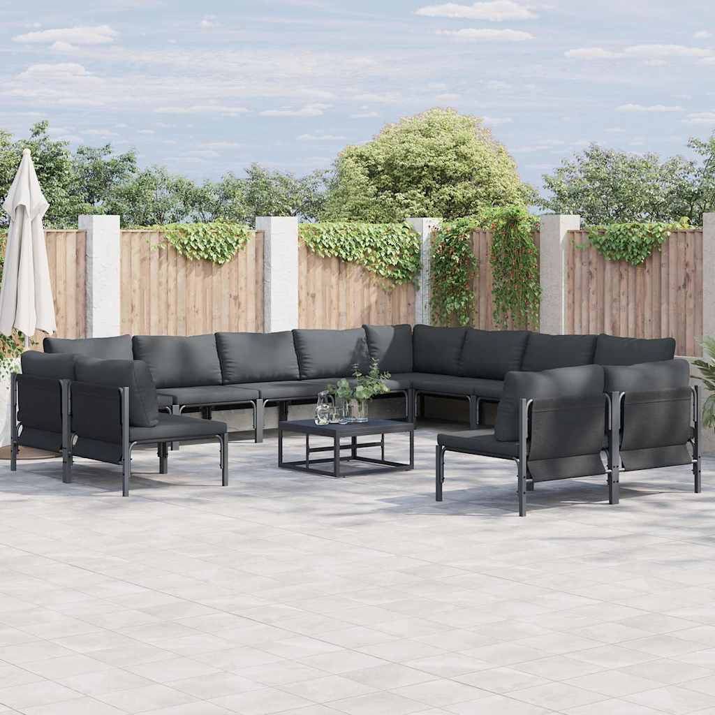 Set Divano da Giardino con cuscino 13 pcs Nero Acciaio