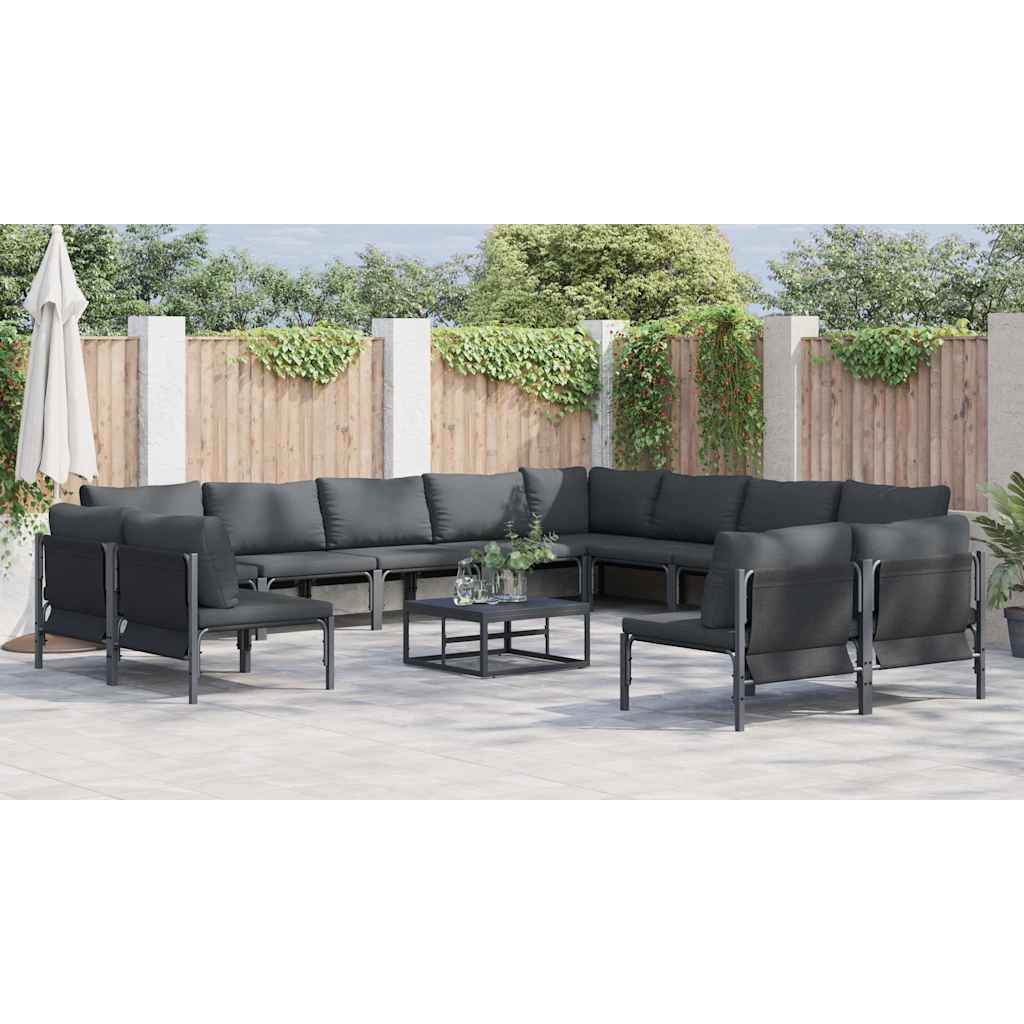 Set Divano da Giardino con cuscino 13 pcs Nero Acciaio - immagine 4
