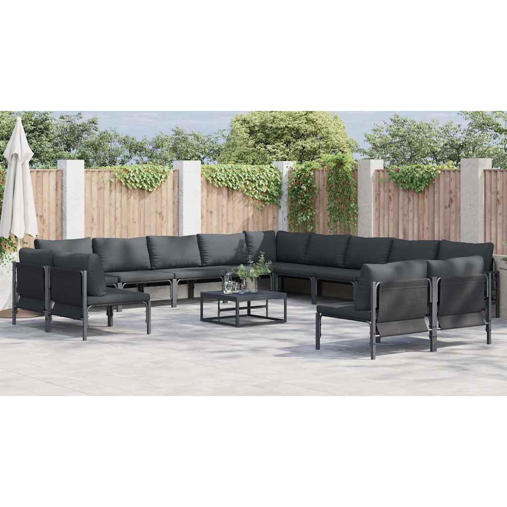 Set Divano da Giardino con cuscino 13 pcs Nero Acciaio - immagine 6