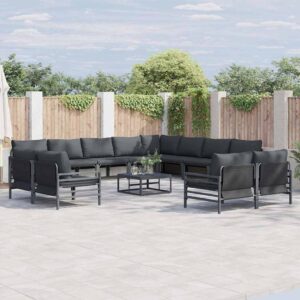Set Divano da Giardino con cuscino 13 pcs Nero Acciaio