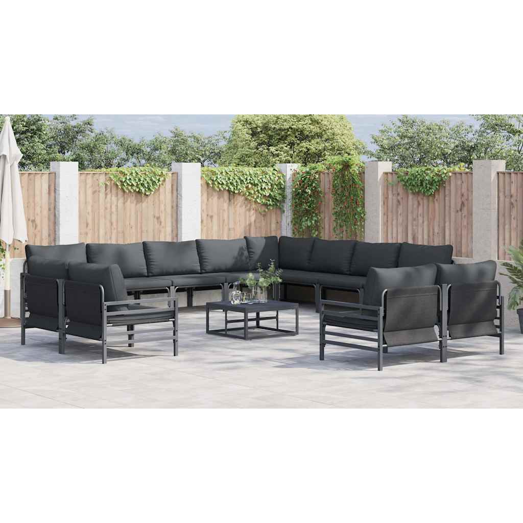 Set Divano da Giardino con cuscino 13 pcs Nero Acciaio - immagine 4