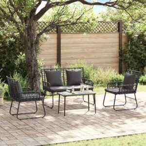 Set di Mobili da Giardino 4 pcs Nero e antracite polyrattan