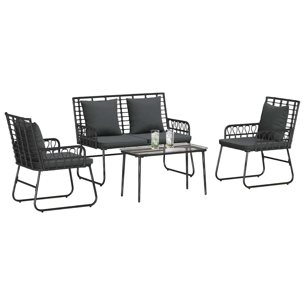 Set di Mobili da Giardino 4 pcs Nero e antracite polyrattan - immagine 3