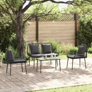 Set di Mobili da Giardino 4 pcs Nero e Crema polyrattan