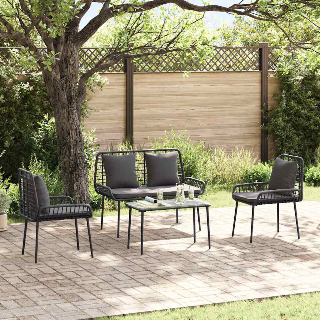 Set di Mobili da Giardino 4 pcs Nero e Crema polyrattan