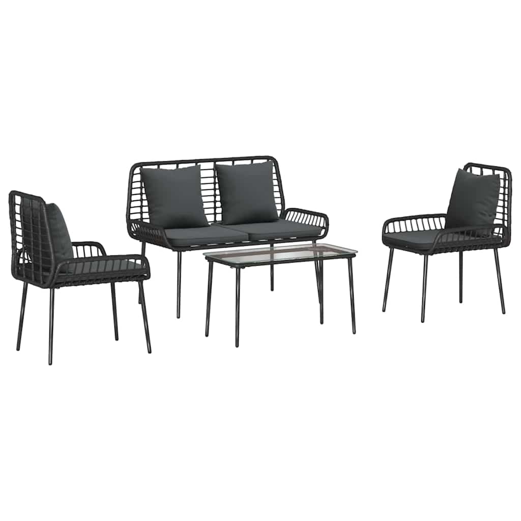 Set di Mobili da Giardino 4 pcs Nero e Crema polyrattan - immagine 2