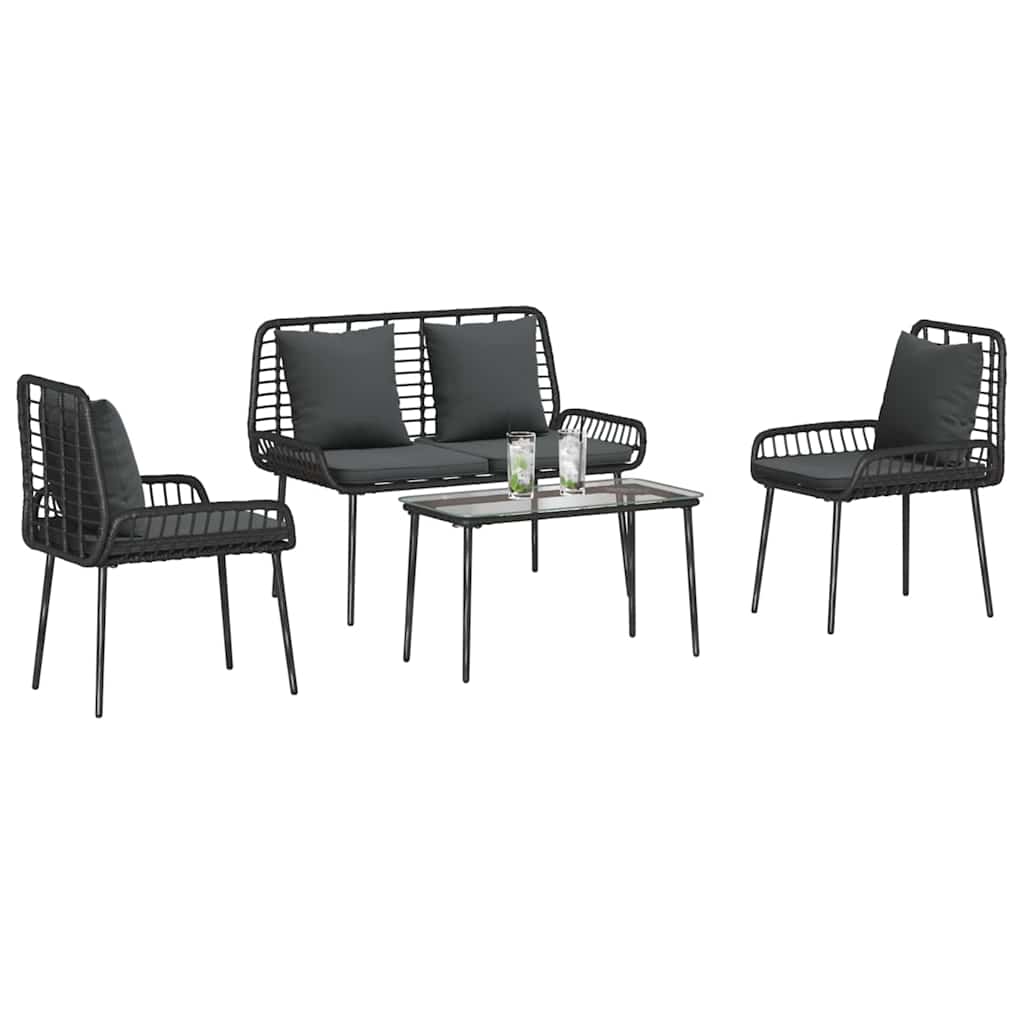 Set di Mobili da Giardino 4 pcs Nero e Crema polyrattan - immagine 3