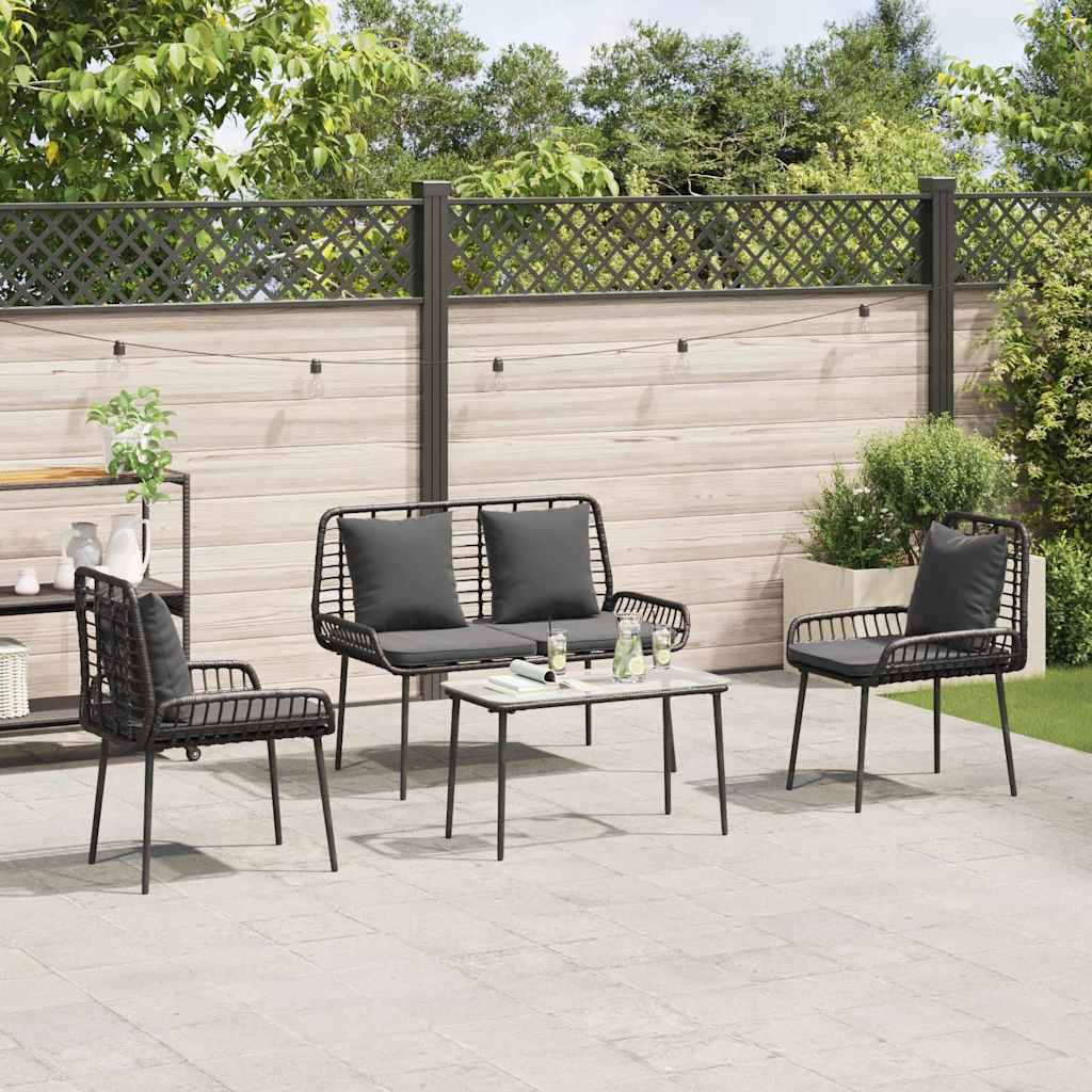 Set di Mobili da Giardino 4 pcs Nero e Crema polyrattan - immagine 4