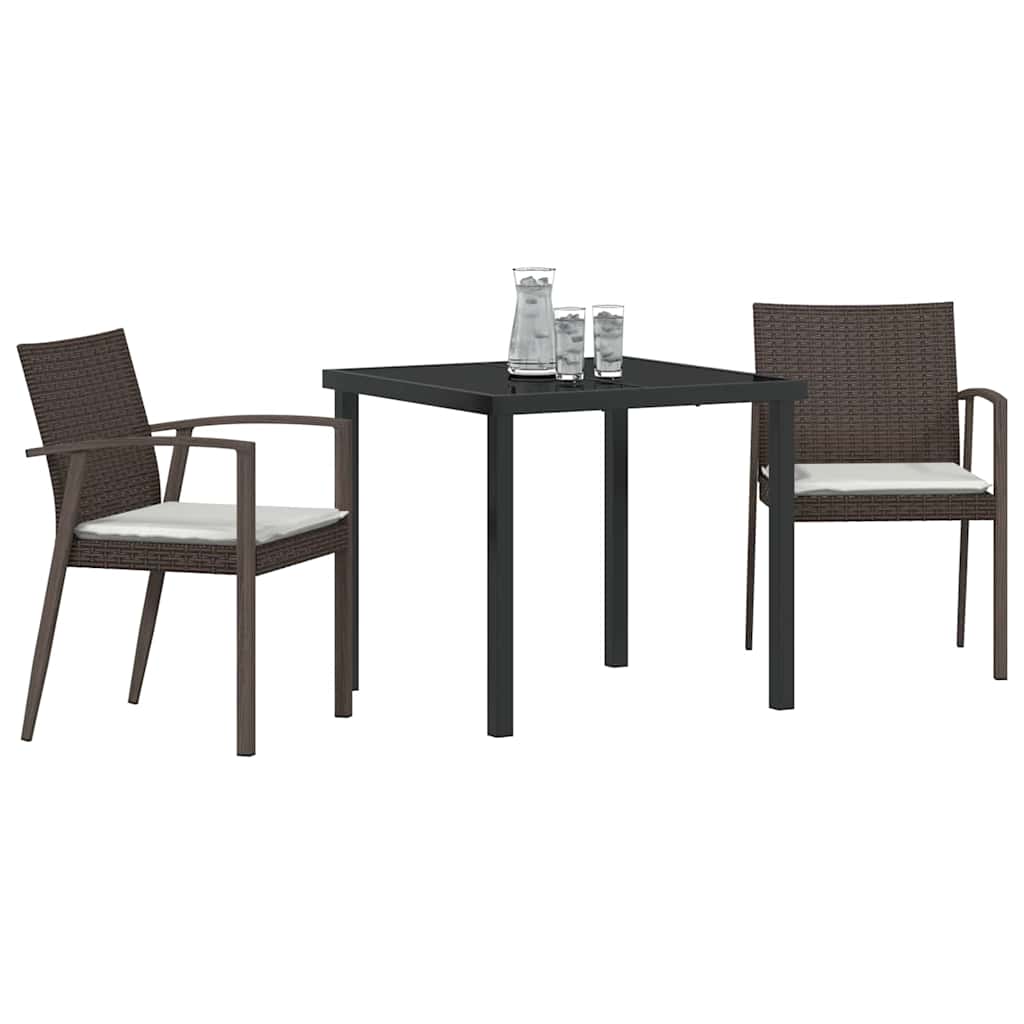 Set da Pranzo per Giardino 3 pcs Marrone Poly Rattan - immagine 3
