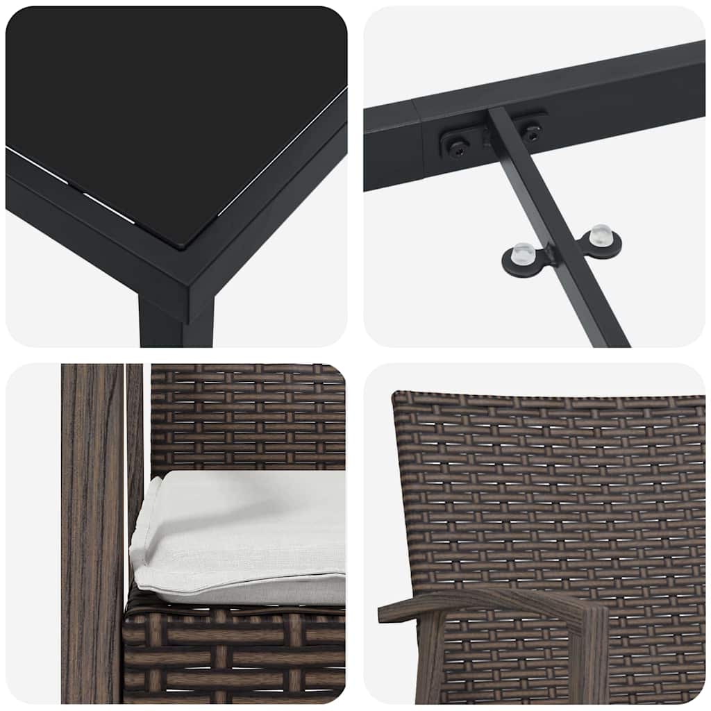 Set da Pranzo per Giardino 3 pcs Marrone Poly Rattan - immagine 9