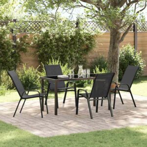 Set da Pranzo per Giardino 5 pcs Nero Textilene e acciaio