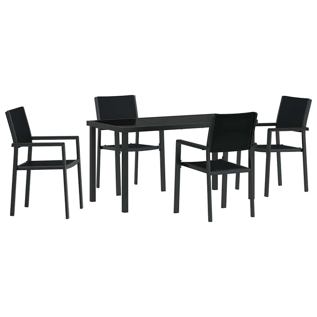 Set da Pranzo per Giardino 5 pcs Nero Poly Rattan - immagine 2