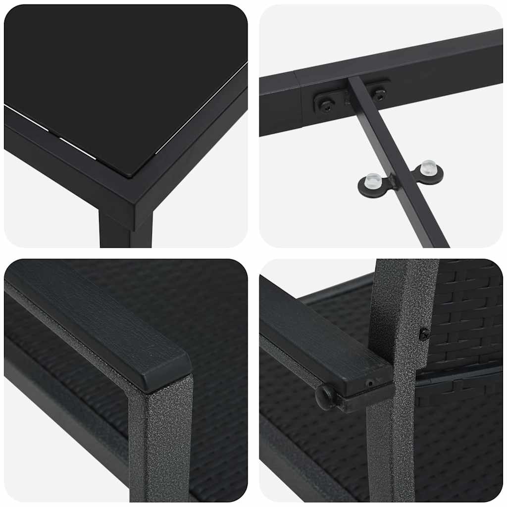 Set da Pranzo per Giardino 5 pcs Nero Poly Rattan - immagine 9