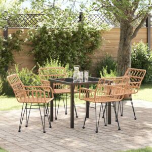 Set da Pranzo per Giardino 5 pcs Marrone Poly Rattan