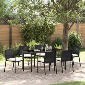 Set da Pranzo per Giardino 7 pcs Nero Poly Rattan