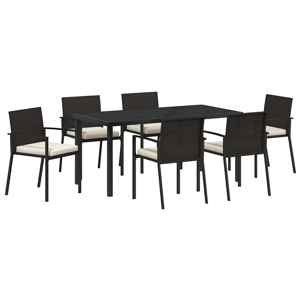 Set da Pranzo per Giardino 7 pcs Nero Poly Rattan - immagine 2