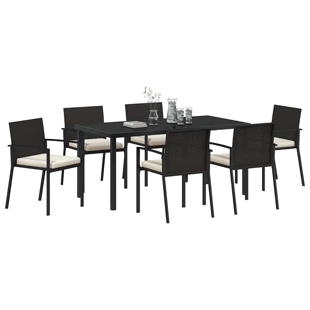 Set da Pranzo per Giardino 7 pcs Nero Poly Rattan - immagine 3