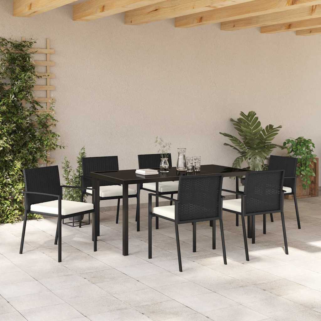 Set da Pranzo per Giardino 7 pcs Nero Poly Rattan - immagine 4