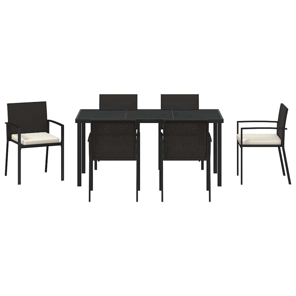 Set da Pranzo per Giardino 7 pcs Nero Poly Rattan - immagine 7