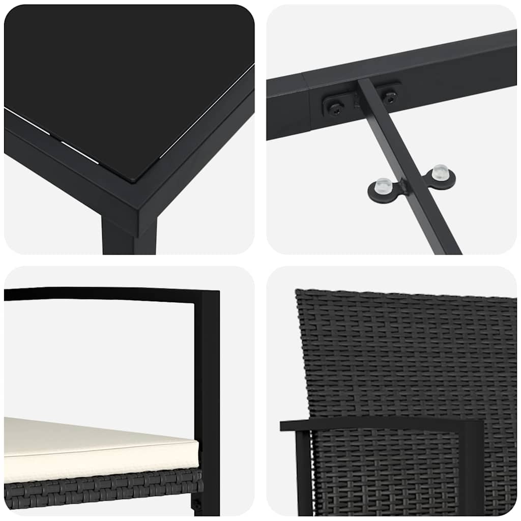 Set da Pranzo per Giardino 7 pcs Nero Poly Rattan - immagine 9