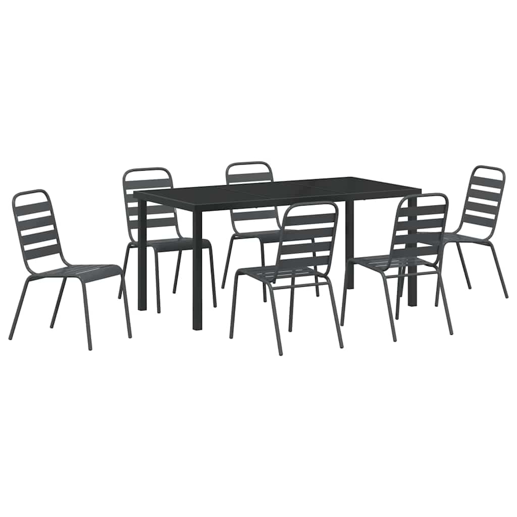Set da Pranzo per Giardino 7 pcs Grigio scuro Acciaio - immagine 2