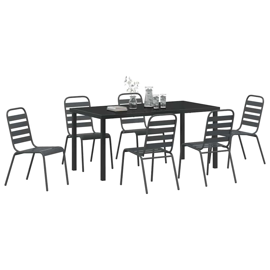 Set da Pranzo per Giardino 7 pcs Grigio scuro Acciaio - immagine 3