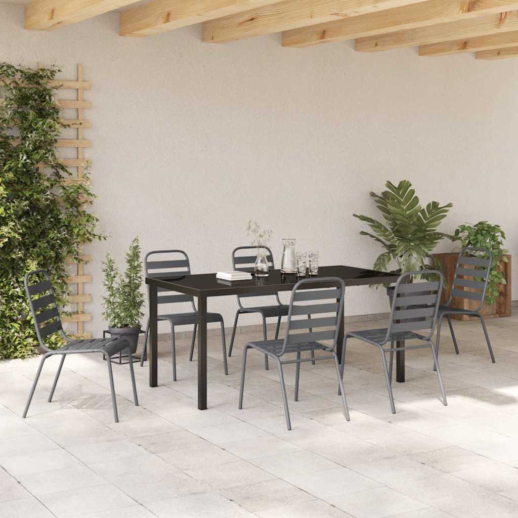 Set da Pranzo per Giardino 7 pcs Grigio scuro Acciaio - immagine 4