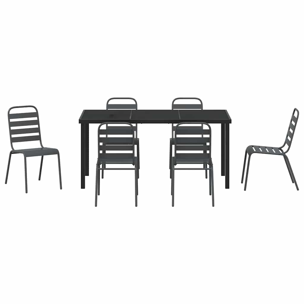 Set da Pranzo per Giardino 7 pcs Grigio scuro Acciaio - immagine 7