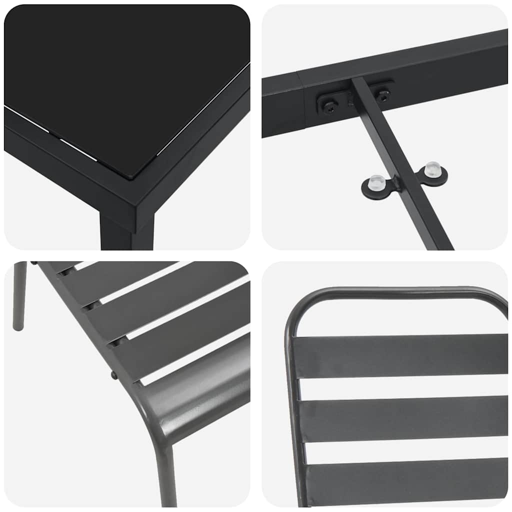 Set da Pranzo per Giardino 7 pcs Grigio scuro Acciaio - immagine 9