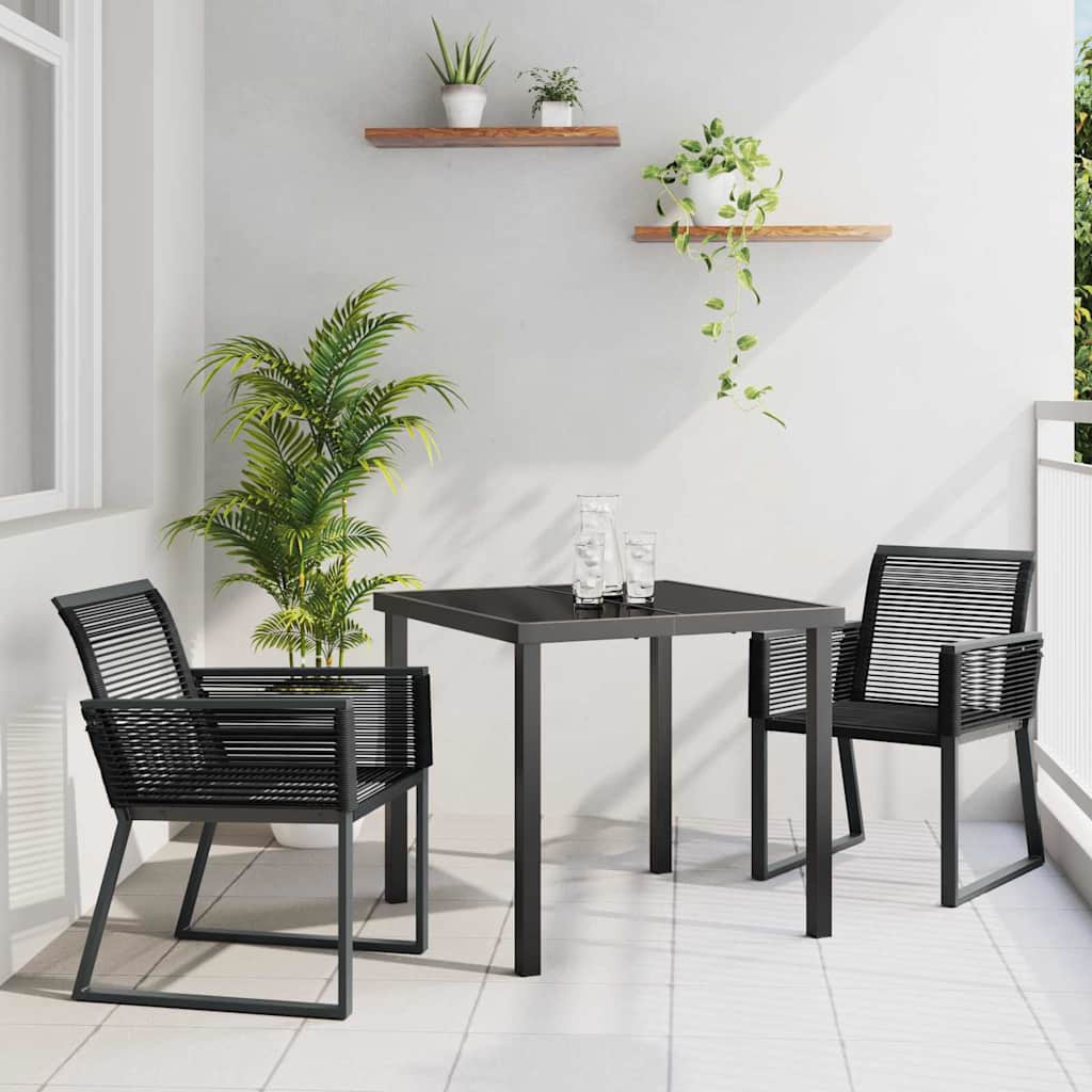 Set da Pranzo per Giardino 3 pcs Nero Poly Rattan