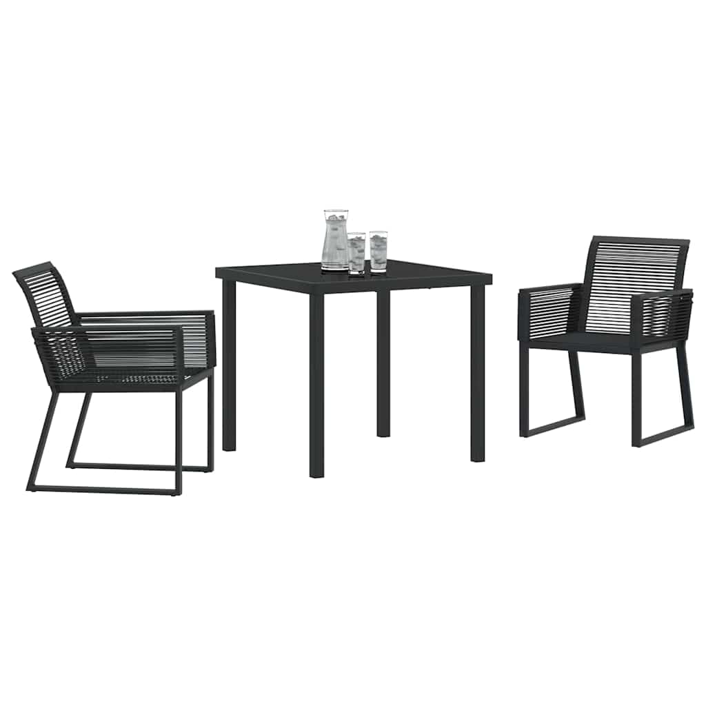 Set da Pranzo per Giardino 3 pcs Nero Poly Rattan - immagine 3