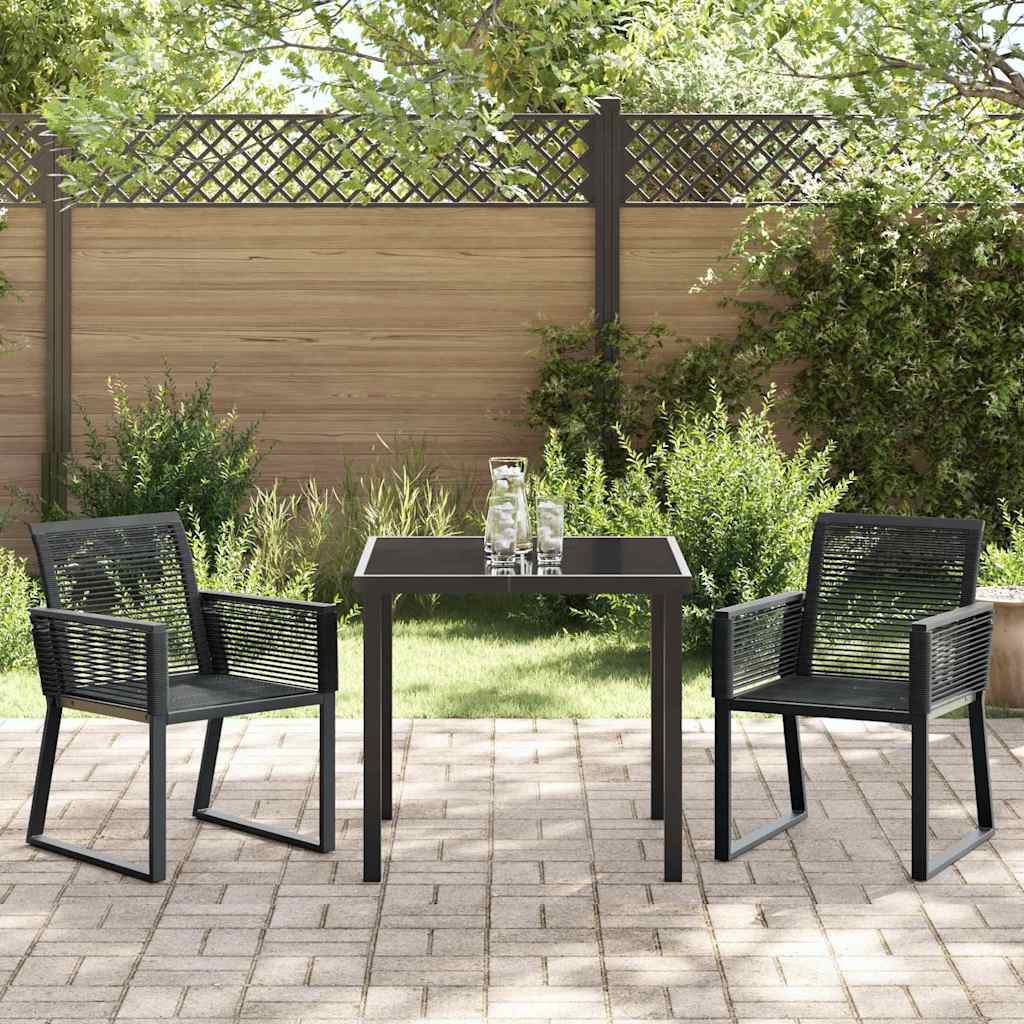 Set da Pranzo per Giardino 3 pcs Nero Poly Rattan - immagine 4