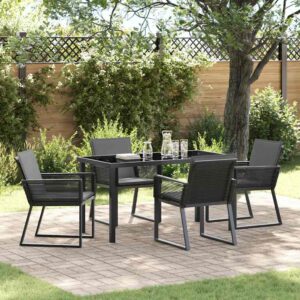 Set da Pranzo per Giardino 5 pcs Nero Poly Rattan