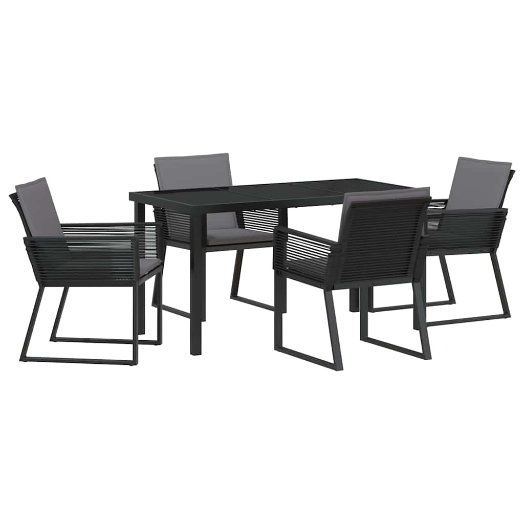 Set da Pranzo per Giardino 5 pcs Nero Poly Rattan - immagine 2