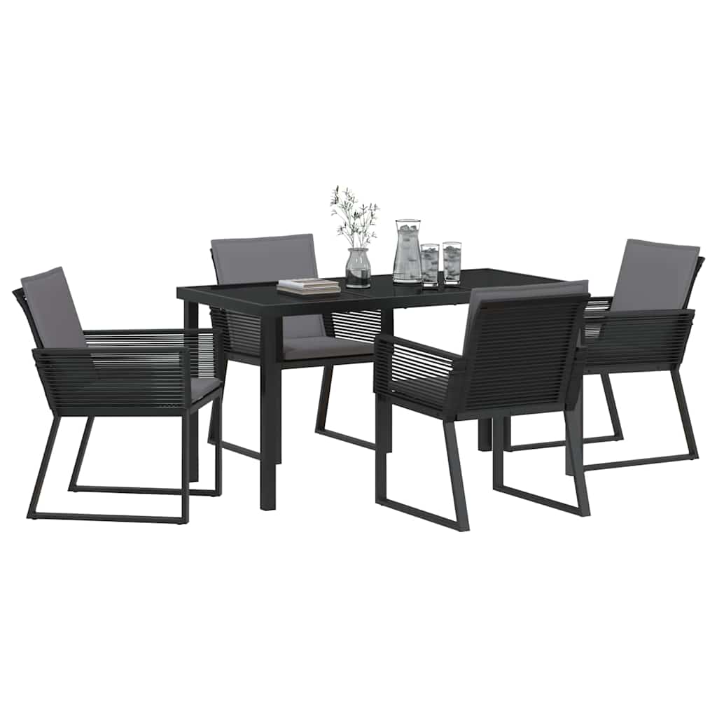 Set da Pranzo per Giardino 5 pcs Nero Poly Rattan - immagine 3