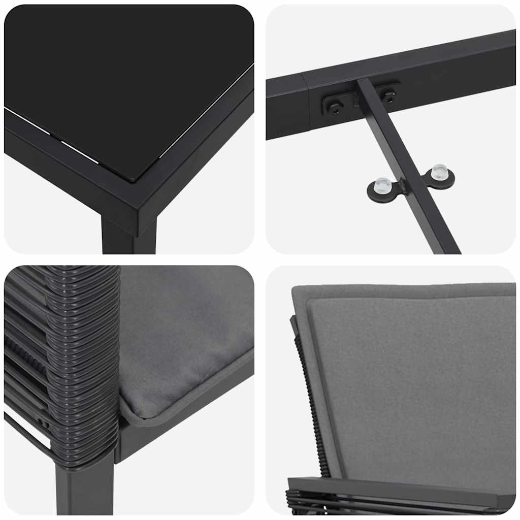 Set da Pranzo per Giardino 5 pcs Nero Poly Rattan - immagine 9