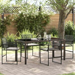 Set da Pranzo per Giardino 5 pcs Nero Poly Rattan