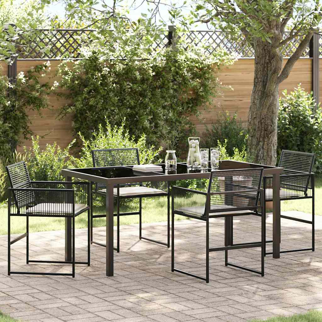 Set da Pranzo per Giardino 5 pcs Nero Poly Rattan