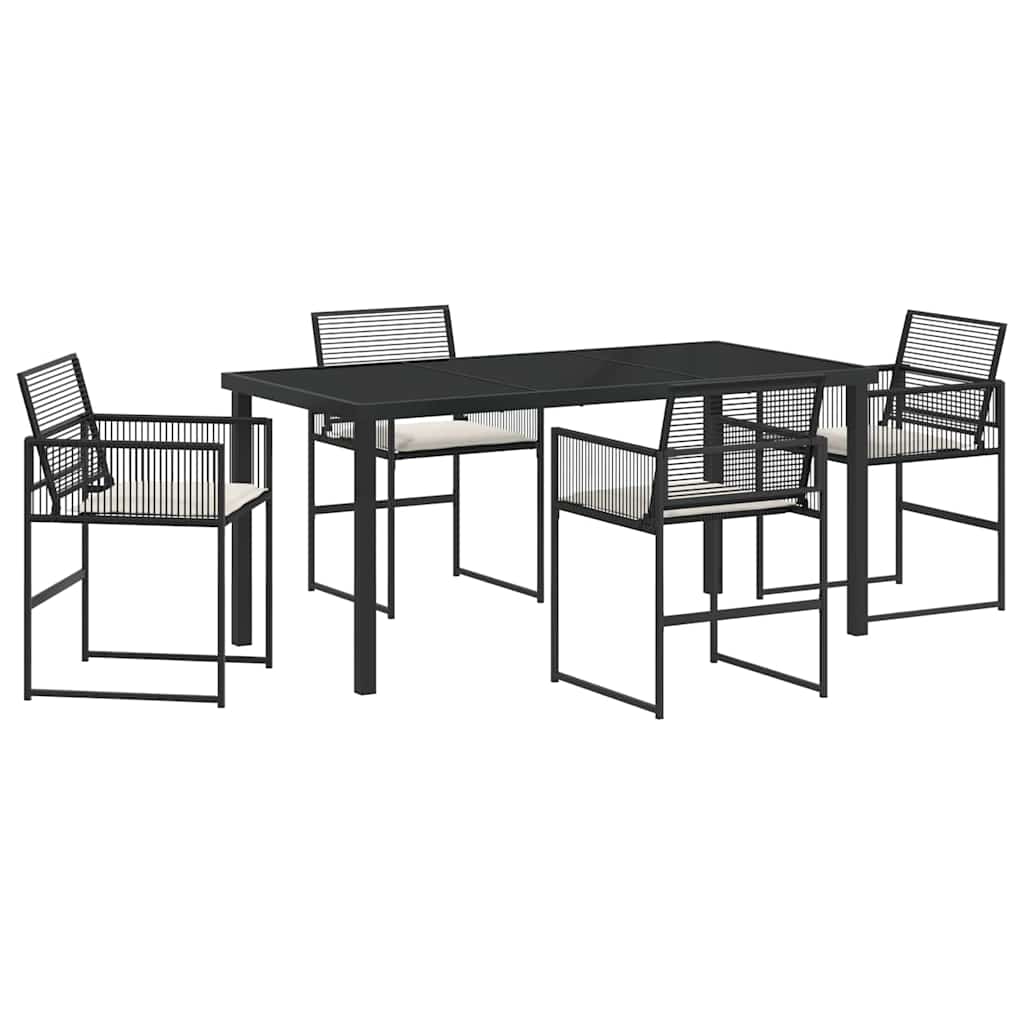 Set da Pranzo per Giardino 5 pcs Nero Poly Rattan - immagine 2
