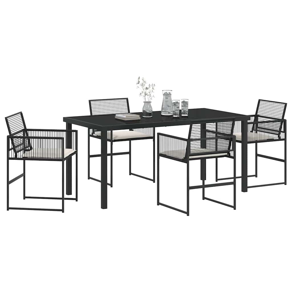 Set da Pranzo per Giardino 5 pcs Nero Poly Rattan - immagine 3