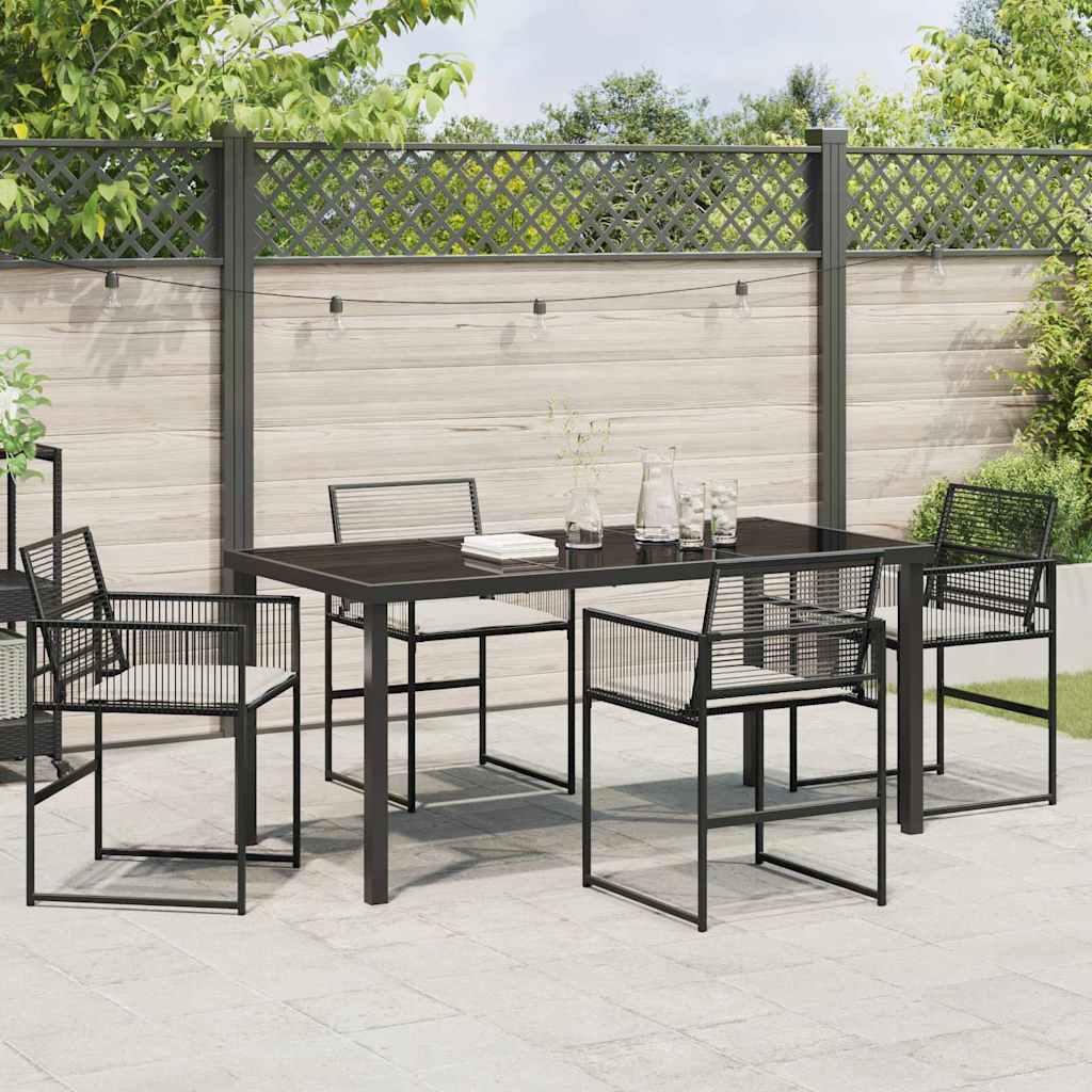 Set da Pranzo per Giardino 5 pcs Nero Poly Rattan - immagine 4