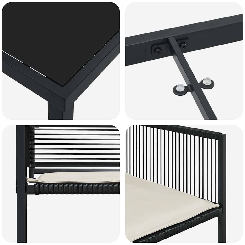 Set da Pranzo per Giardino 5 pcs Nero Poly Rattan - immagine 9