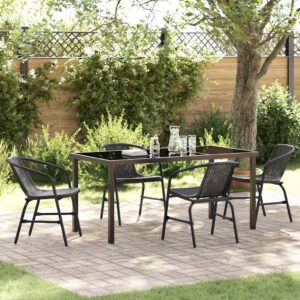 Set da Pranzo per Giardino 5 pcs Nero Poly Rattan