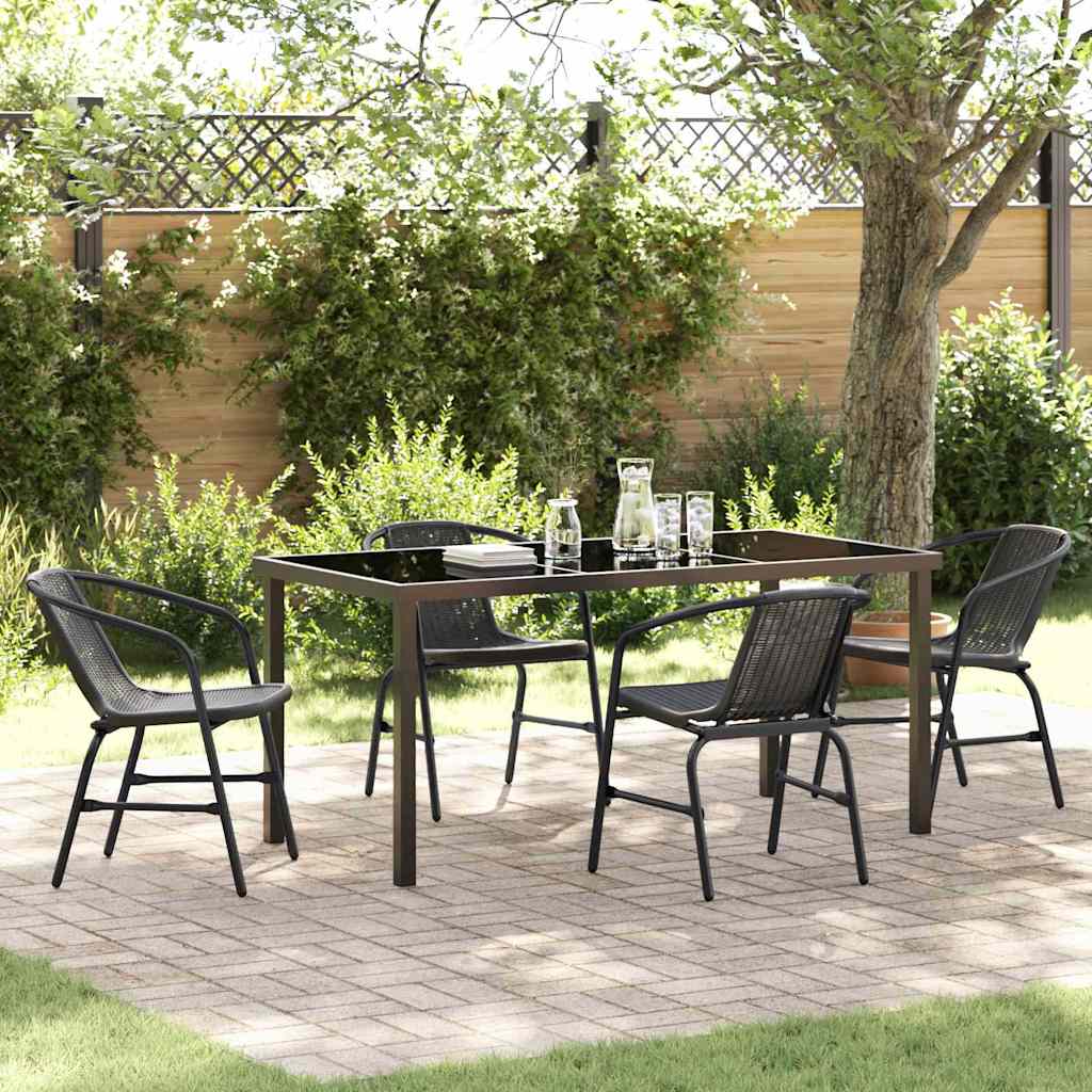 Set da Pranzo per Giardino 5 pcs Nero Poly Rattan