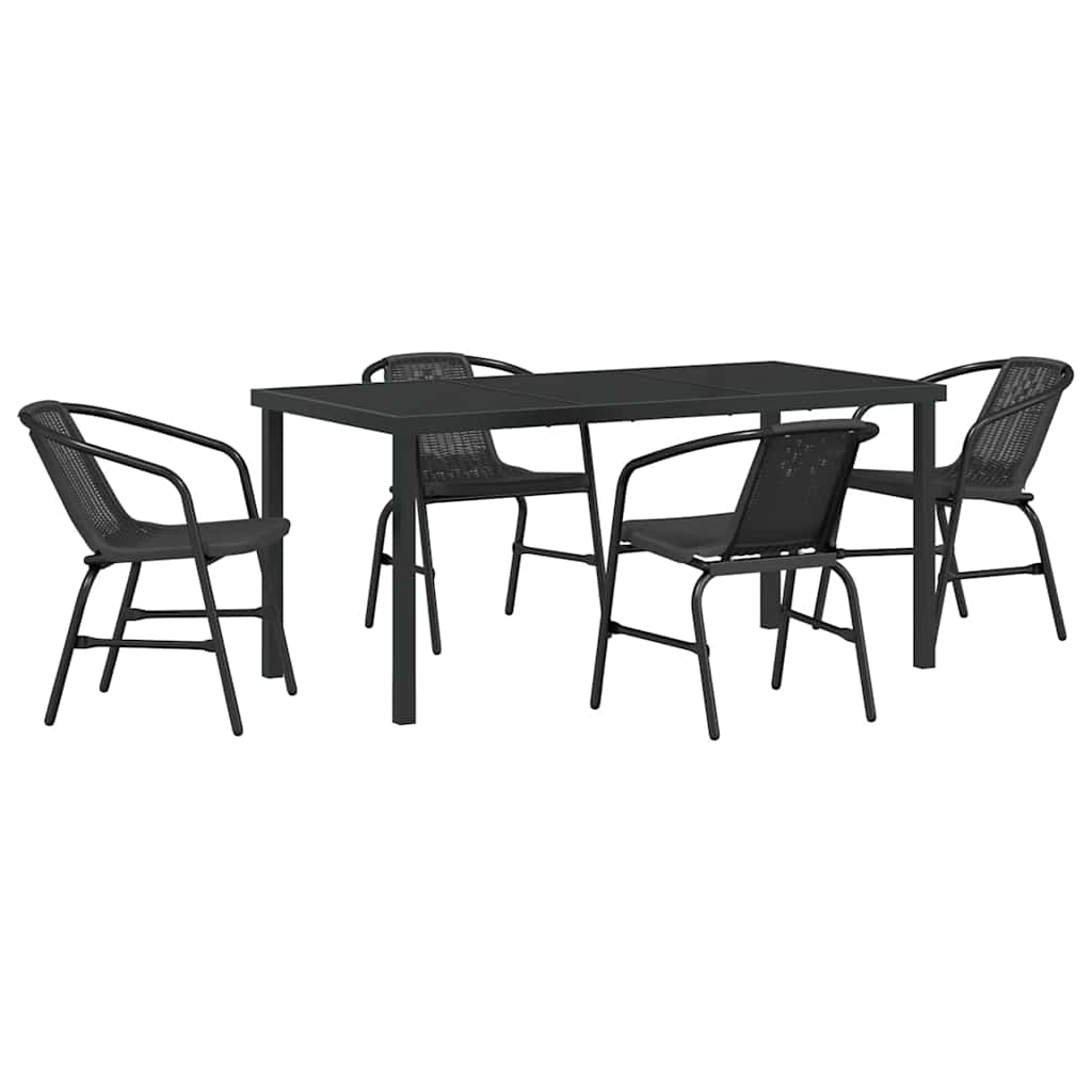 Set da Pranzo per Giardino 5 pcs Nero Poly Rattan - immagine 2