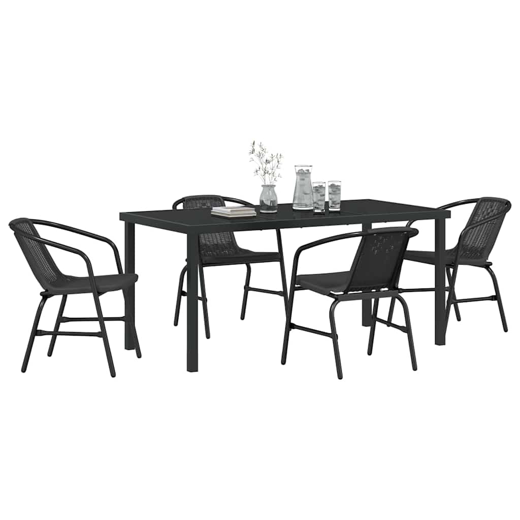 Set da Pranzo per Giardino 5 pcs Nero Poly Rattan - immagine 3