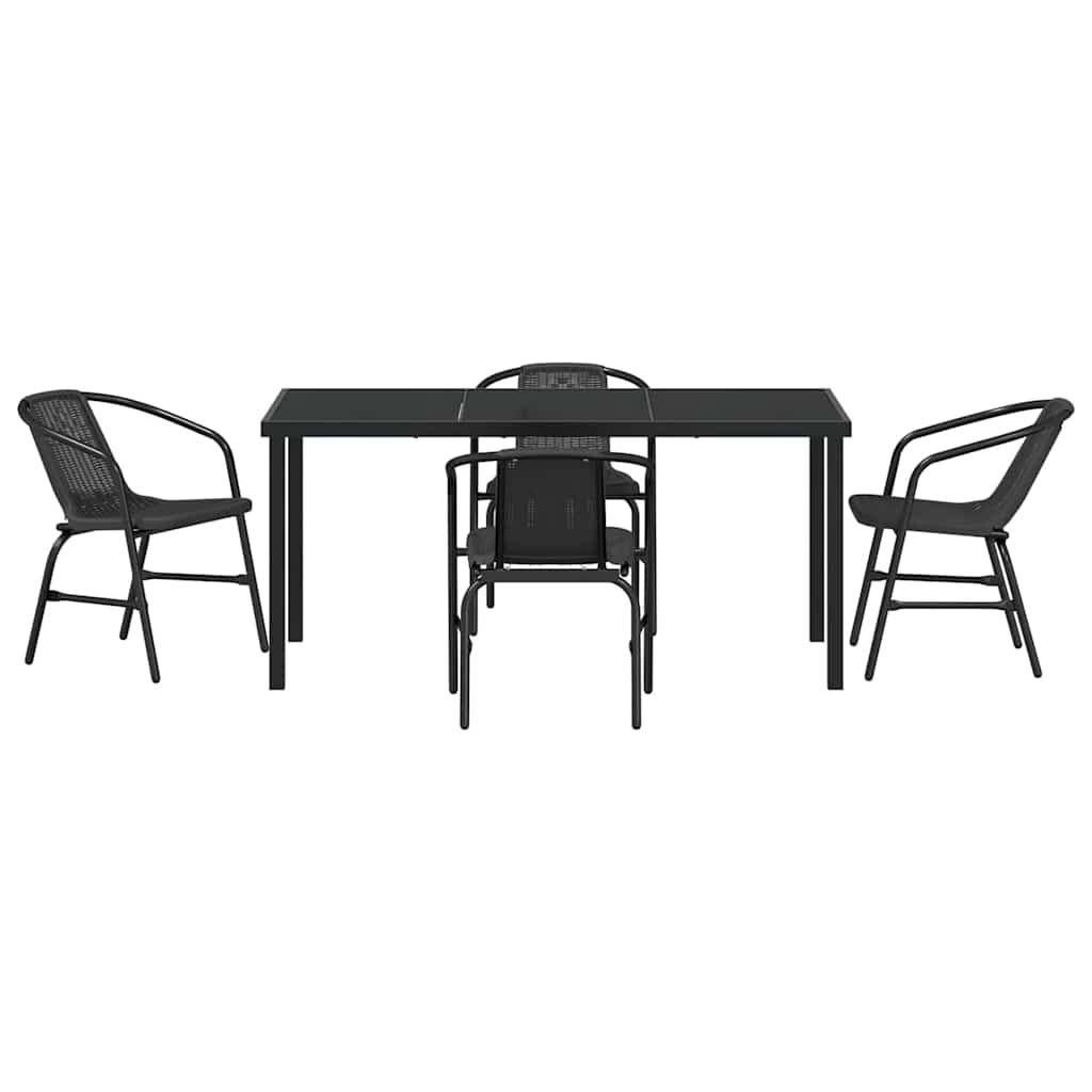 Set da Pranzo per Giardino 5 pcs Nero Poly Rattan - immagine 7