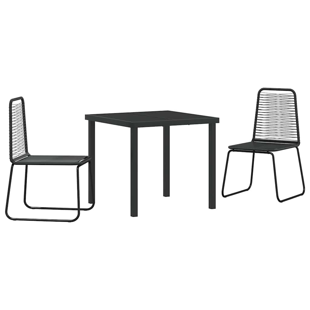 Set da Pranzo per Giardino 3 pcs Nero Poly Rattan - immagine 2