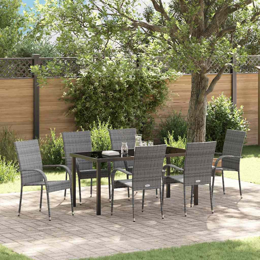 Set da Pranzo per Giardino 7 pcs Grigio Poly Rattan